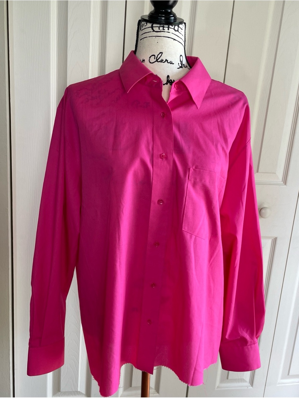 Foxcroft Wrinkle Free Button Up Top Bright Pink Cotton Blend Women's Size 16W